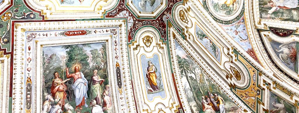 Palazzo Farnese di Caprarola. La Stanza della solitudine o dei filosofi. Cristo predicatore esce dal deserto, con ai suoi lati San Giovanni Battista e San Paolo.