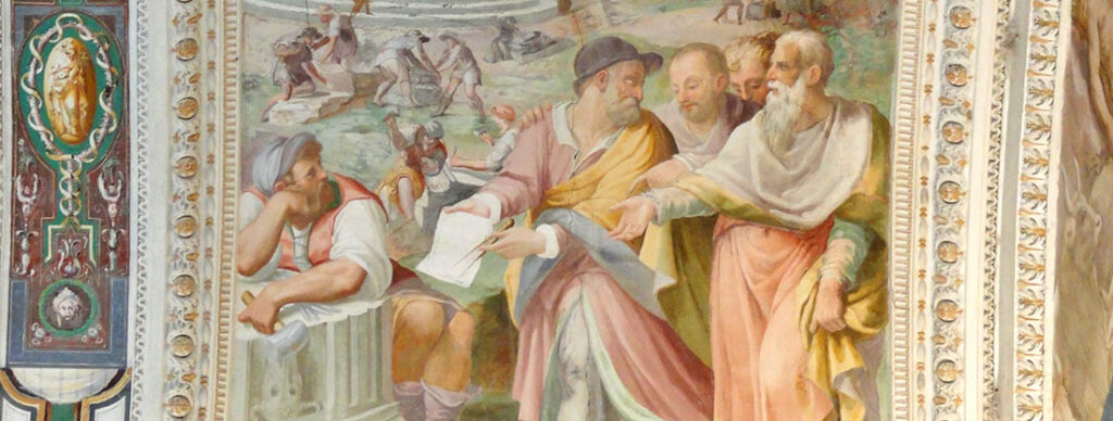 Palazzo Farnese di Caprarola. La Sala di Ercole. La scena della Costruzione del Tempio innalzato in onore ad Ercole.
