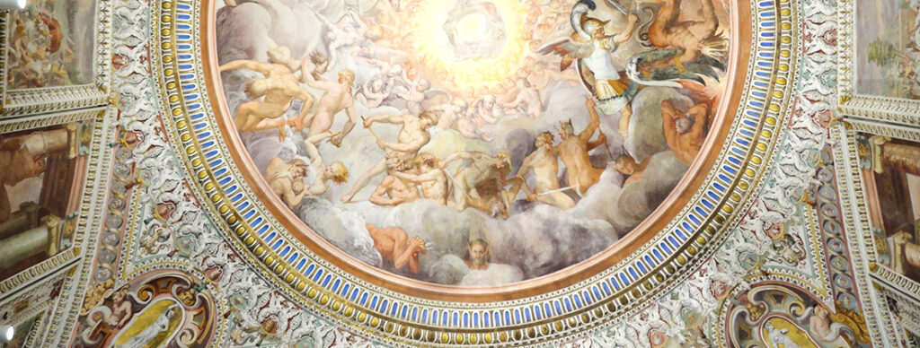 Palazzo Farnese di Caprarola. L'Anticamera degli angeli. La volta con l'episodio della caduta degli angeli ribelli.