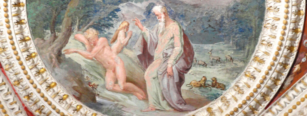 Palazzo Farnese di Caprarola. La Stanza dei sogni. Il padre eterno fa nascere Eva da una costola di Adamo, mentre questi sta dormendo.